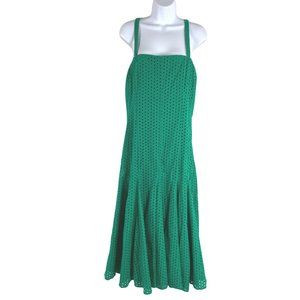 Maeve Anthropologie Lelia Dress Eyelet Midi Green Sleeveless Women's Size 14